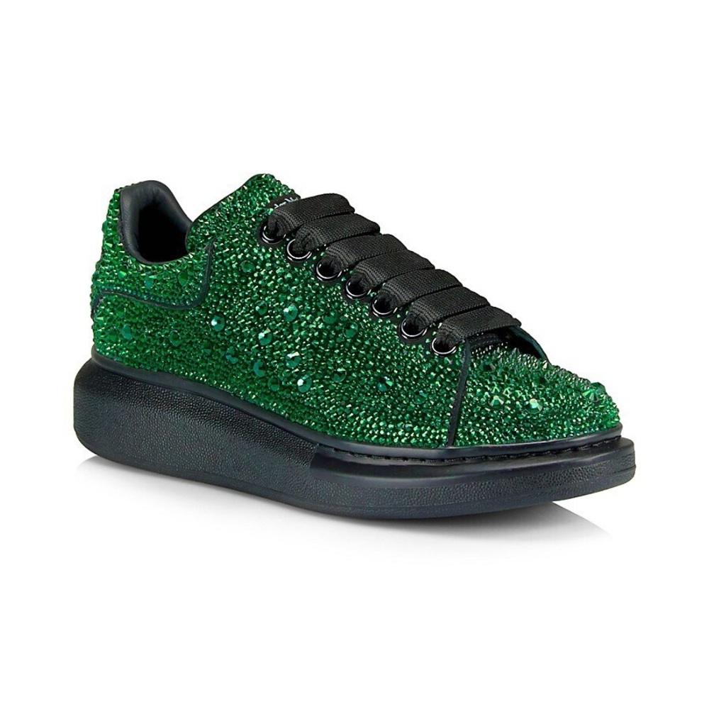 Alexander McQueen Oversized Crystal Embellished Sneakers, Black Green, 38 (8)